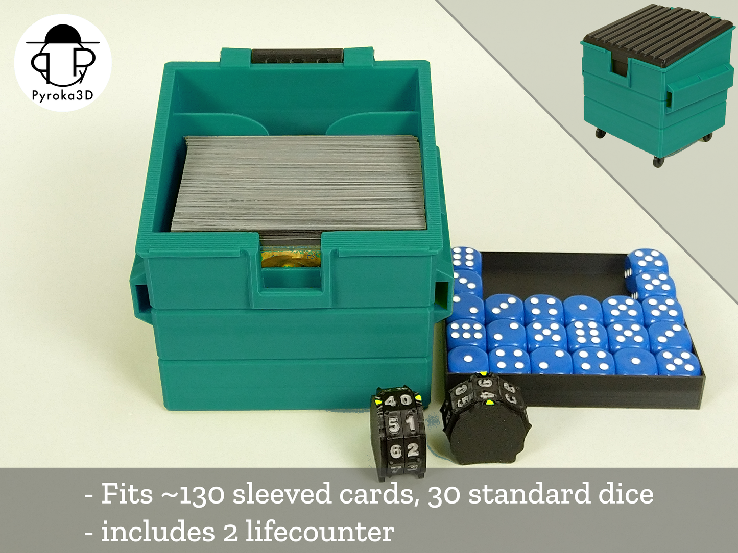 Dumpster Deckbox - Magic The Gathering (MTG) Commander Deckbox - inklusive Würfelaufbewahrung und Lebenszähler
